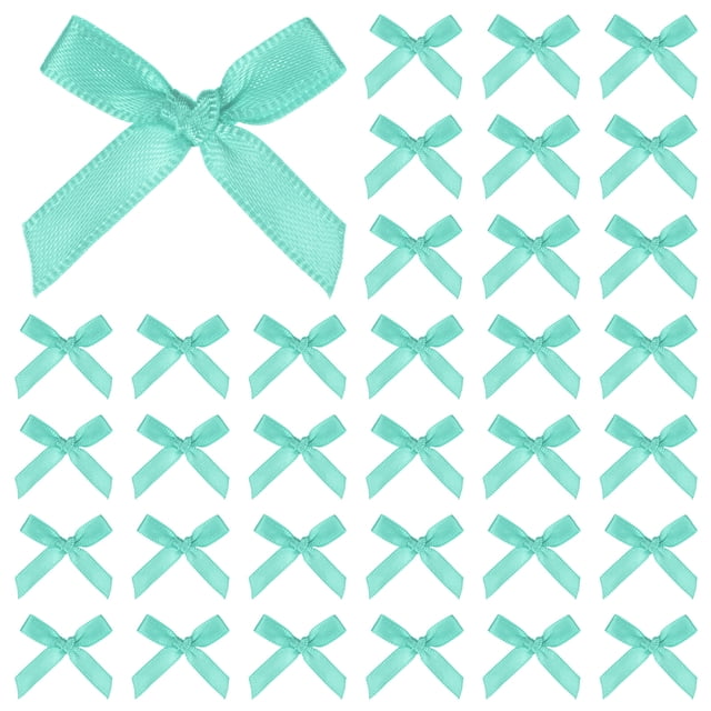 Uxcell 100-Pack Mini Lazo de Cinta para Manualidades 1.6x1 Pulgada de Tela a Cuadros de Satén para DIY Verde Menta
