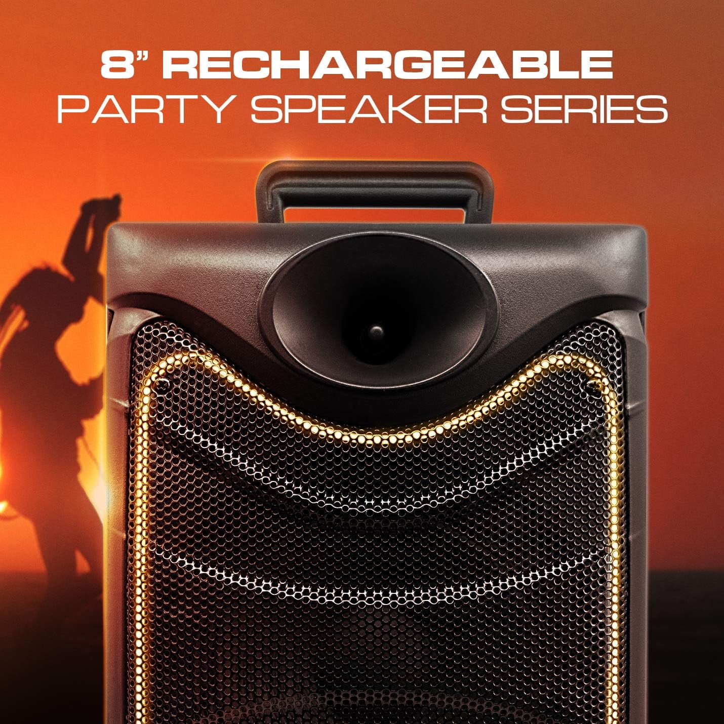 Dolphin SP-850RBT 8-in Portable Bluetooth Party Speaker with Mic, Lights, FM Radio, USB, Rechargeable Battery