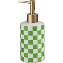 Checkered Ceramic Soap Dispenser with Rust Proof Gold Matte Pump Decorative Soap Dispenser for Bathroom or Kitchen (Black & White)