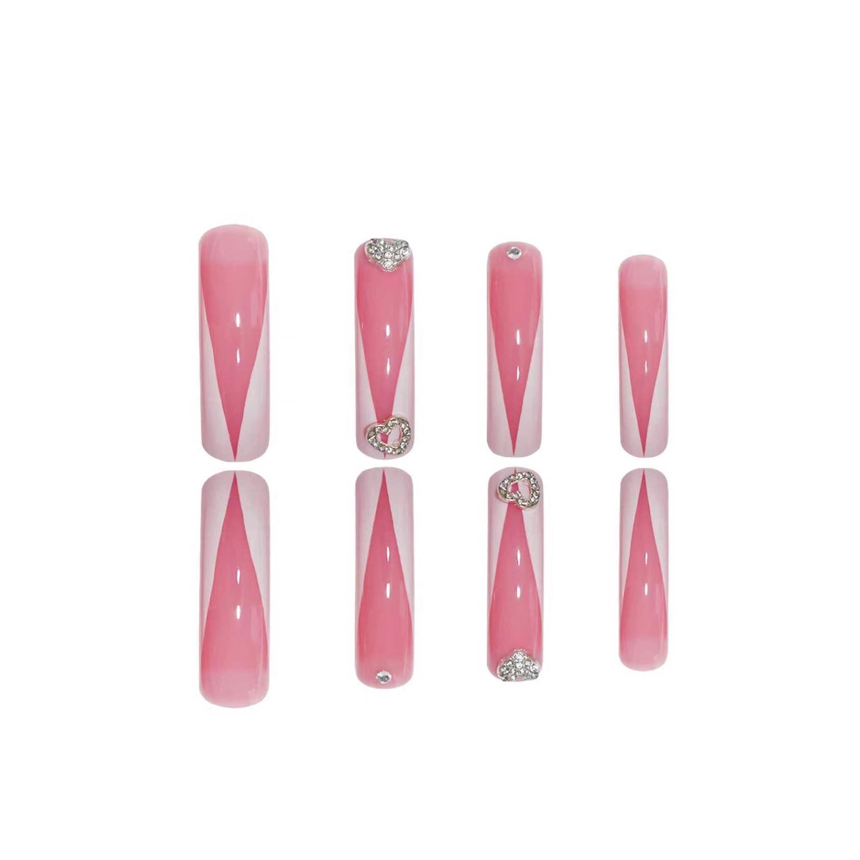 Super long curved nail pieces, sweet and cool flash rhinestone love texture embellishment, wearing fake nails, finished product wholesale