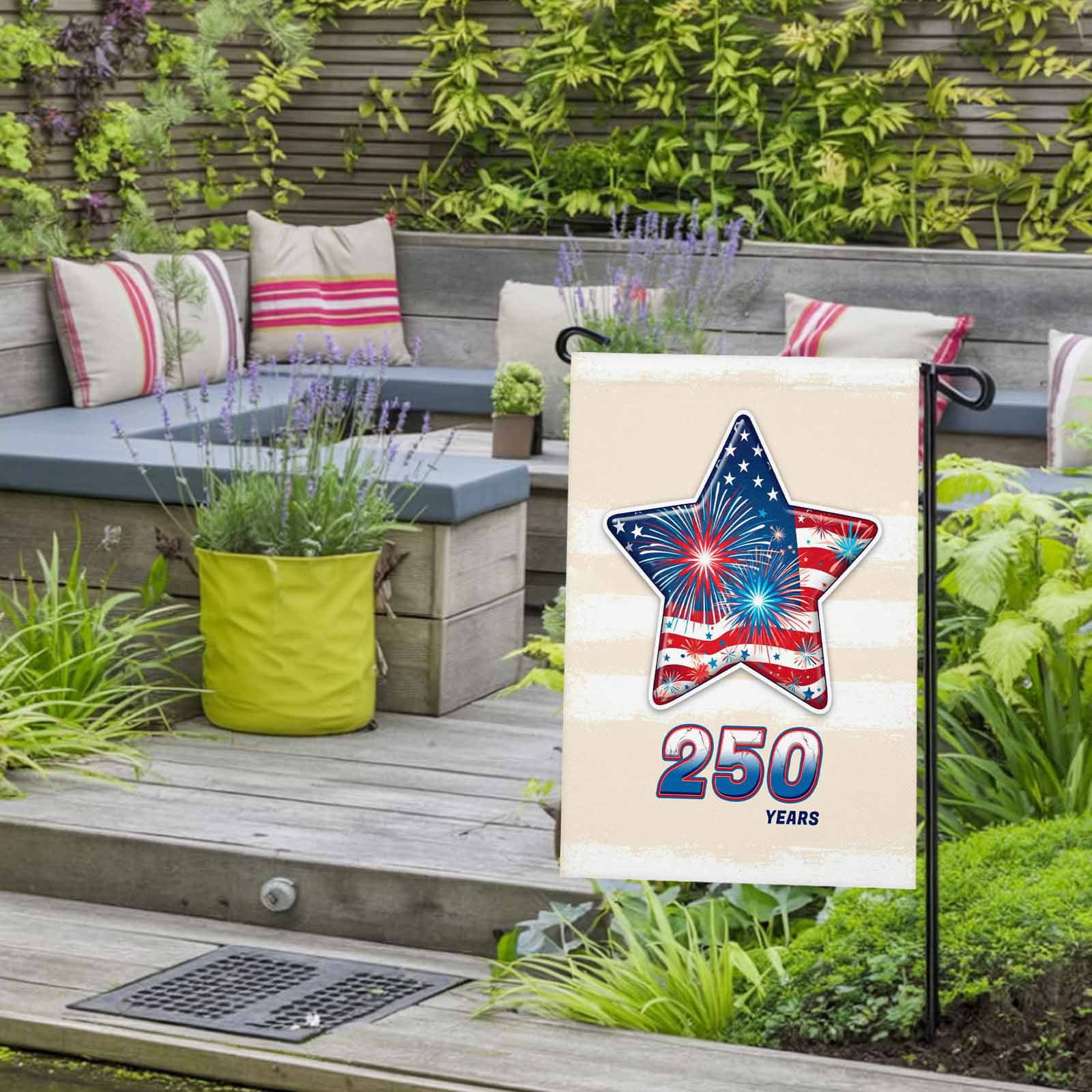 4th of July Garden Flags American Flag Garden Flag Double Sided Welcome Flag Patriotic Star Fireworks 250 Years USA Independence Day Yard Flags for Outdoor Lawn Porch Memorial Day Decor 28x40 Inch