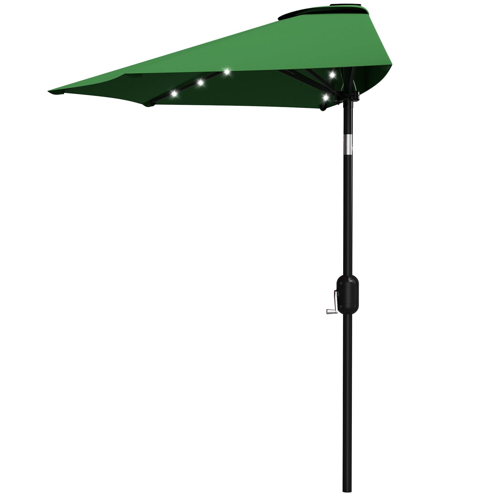 Emorefun 9ft Half Umbrella for Patio, Canopy Umbrella with Solar LED Lights and Crank Lift, Dark Green
