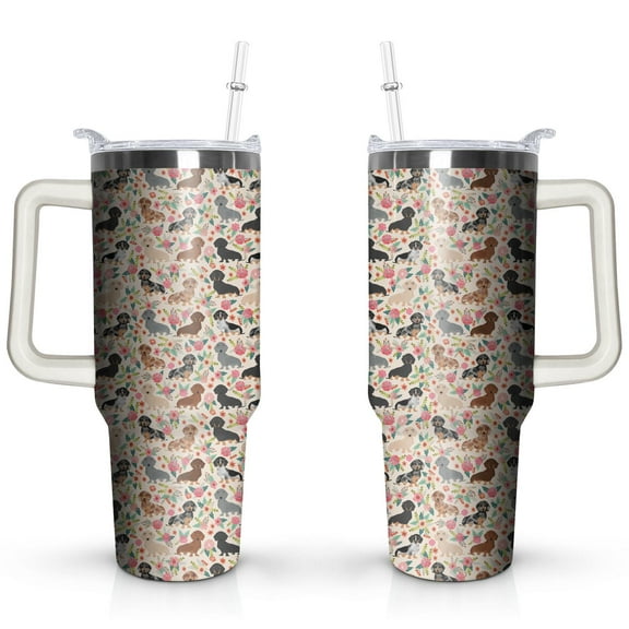 Dachshund gifts - Dachshund gifts for women - Dachshund Insulated Tumblers Handle and Silicone Straws 40 OZ - Dachshund for Dog Lovers