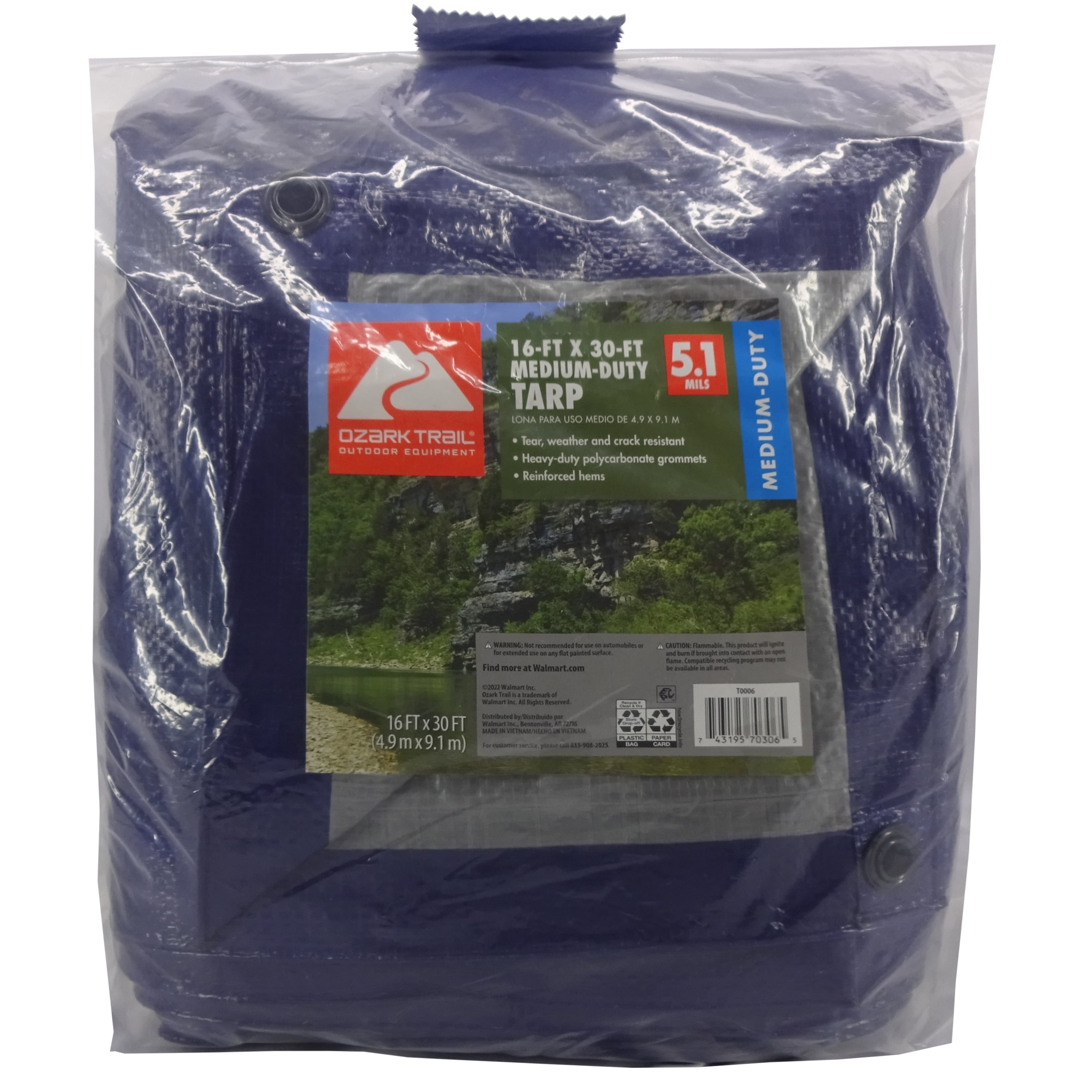 Ozark Trail Medium-Duty Tarp - 16 x 30 - Tear Resistant - Walmart.com