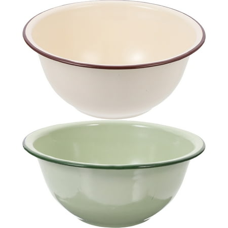 

PATKAW 2Pcs Old-fashioned Enamel Bowl Multi-use Food Bowl Soup Basin Food Serving Bowl Mixing Bowl