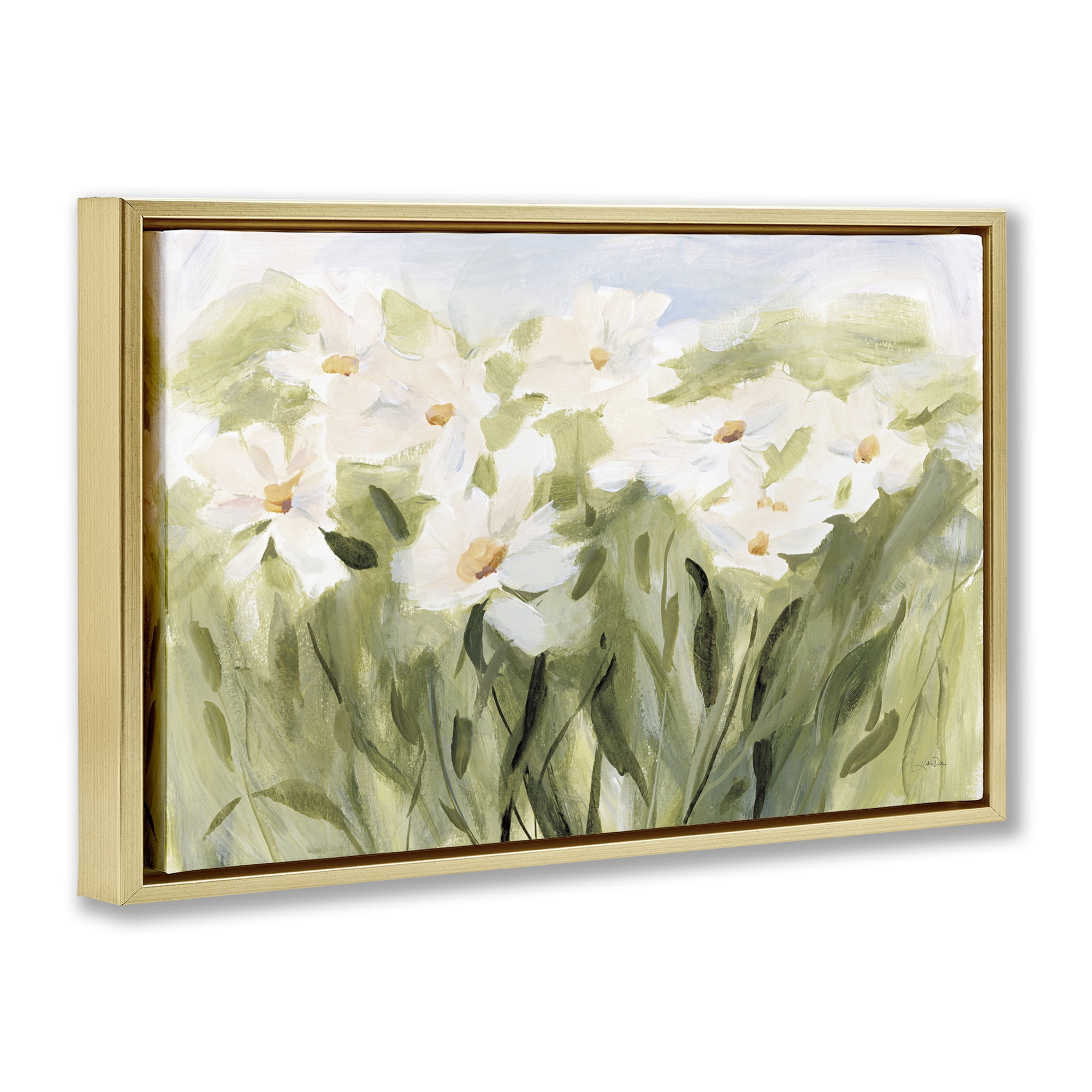 Stupell Industries Daisy Meadow View Botanical & Floral Painting Gold Floater Framed Art Print Wall Art, 25 x 17