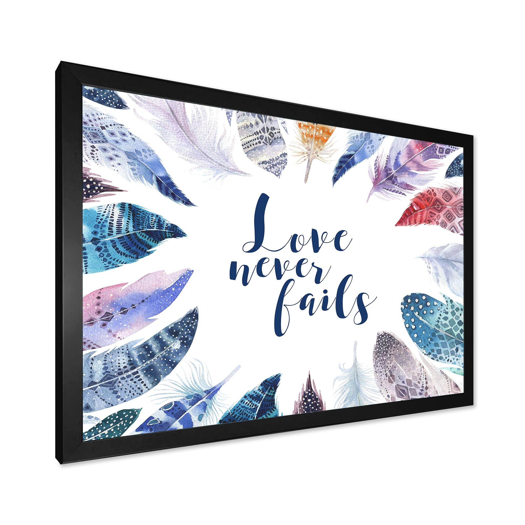 Inspiring Quote With Boho Feathers 32 in x 24 in Framed Painting Canvas Art Print, by Designart