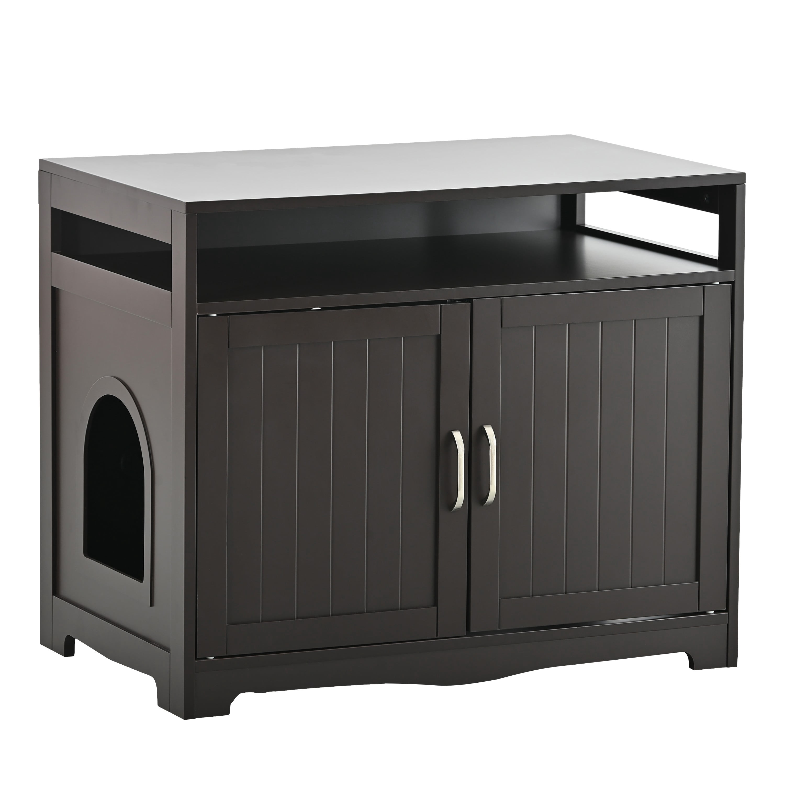 Aukfa Litter Box Enclosure, Cat Litter Box Furniture with Hidden Plug, Espresso