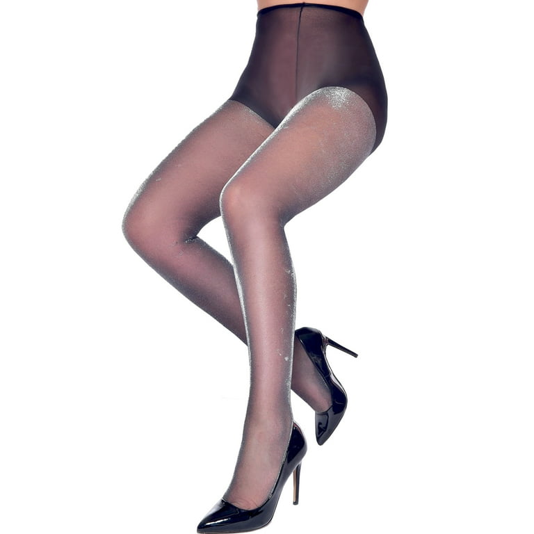 Black Silver Shimmer Tights for Women | Sheer Pantyhose