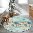 thumbnail image 3 of Round Area Rug 3 Ft, Beach Coastal Teal Washable Non-Slip Circle Carpet for Living Room/Bedroom, Nautical Shell Starfish Coral Summer Low-Profile Small Floor Mats Collection Rugs for Indoor, 3 of 8