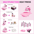 thumbnail image 3 of Adnoom Heat Press 15x15, 8 in 1 Multifunctional Shirt Press Machine Combo, 360° Swing Away Sublimation Heat Transfer with LED Display for T-shirts Mugs Hat Plate Cap, Pink, 3 of 8