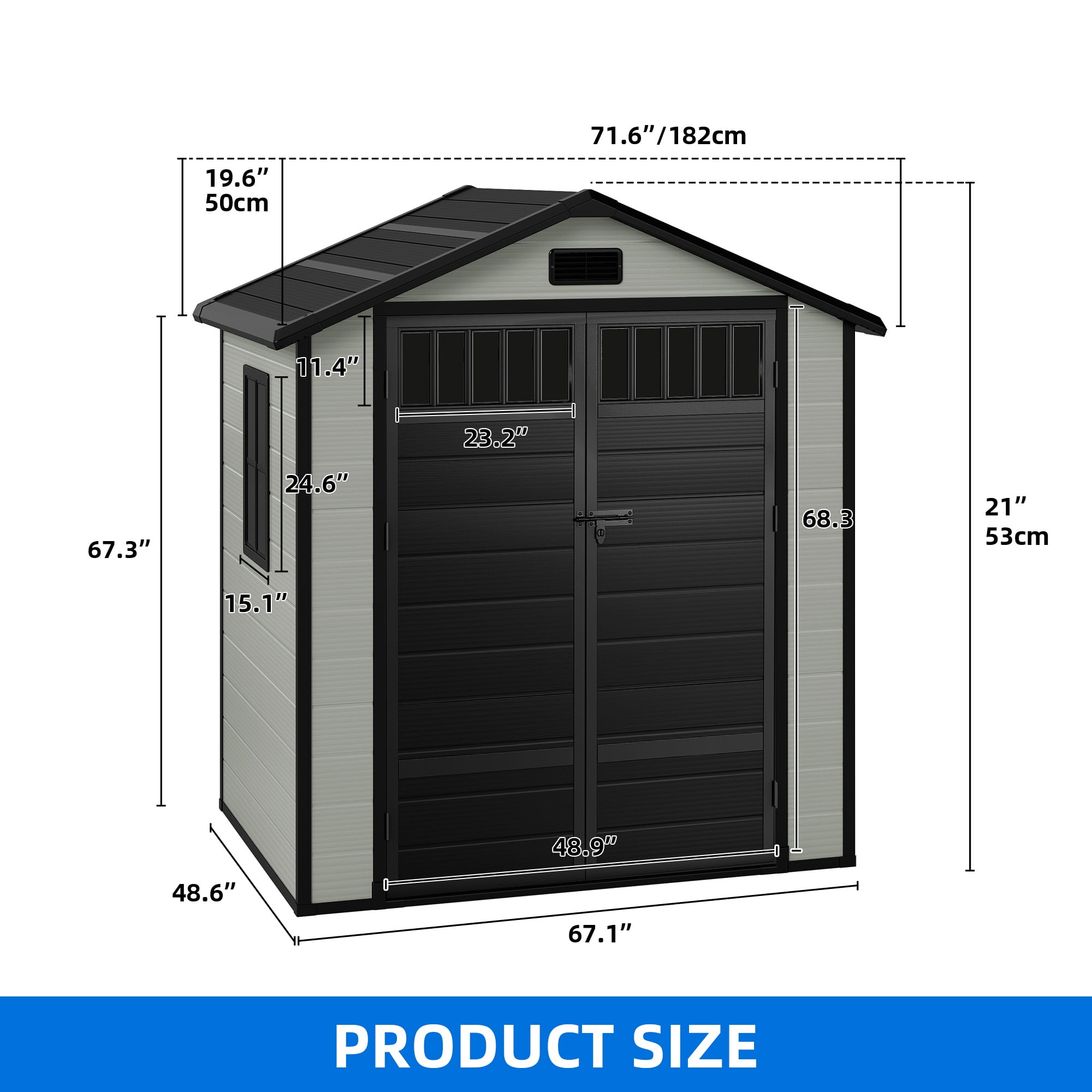 Uforic 6x4.4 FT Outdoor Storage Shed with Floor and Window, Large Storage Shed with Lockable Door, and Vents, Blue Gray