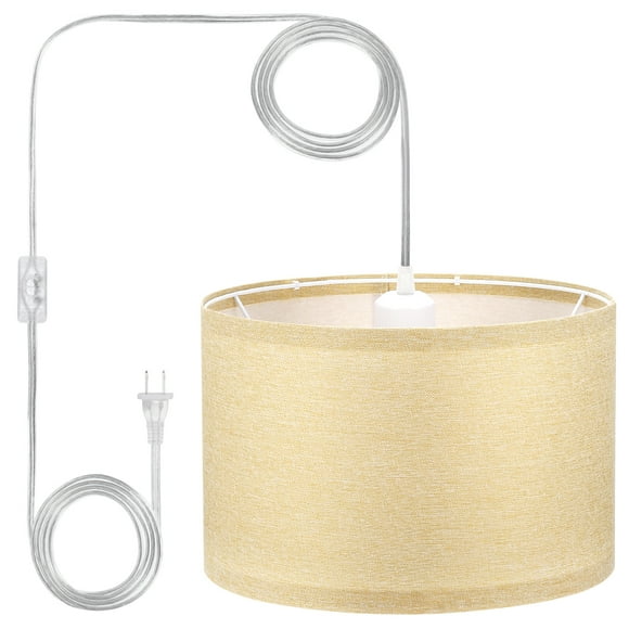 Uxcell Plug in Pendant Light, 15Ft Rope Cord Hanging Lamp Fixture for Bedroom Kitchen Living Room, Linen