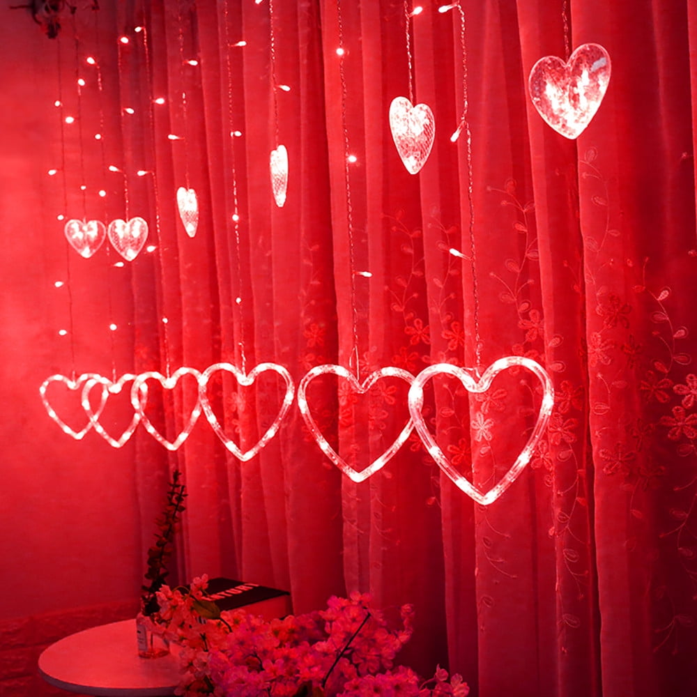 Heart Shaped LED Lights String Curtain Window Xmas Fairy Lamp Home Tree Decor RS 