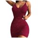 thumbnail image 1 of Vestido cruzado sexy sin espalda con lentejuelas para mujer: vestido ajustado de color liso con mezcla de spandex, perfecto para fiestas/salidas nocturnas, varias tallas, 1 of 6