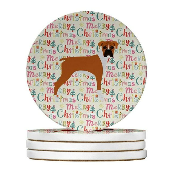 Boxer Merry Christmas Large Sandstone Coasters Pack of 4 4 in x 4 in