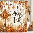 thumbnail image 3 of Fall Pumpkin Shower Curtain, Autumn Thanksgiving Harvest Maple Leaves Bathroom Curtain, Farmhouse Waterproof Fabric Holiday Home Decor Bath Curtains Set with Hooks 72x72 Inch, 3 of 7