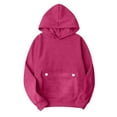 thumbnail image 3 of Dazajoo Womens Hooded Sweatshirt with Flap Button Pocket Fall Winter Drawstring Pullover Tops Long Sleeve Lightweight Athletic Hoodies,Hot Pink,XXL, 3 of 9