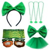 St. Patrick's Day Party Costume Kit, Green Shamrock Hat Hair Band Beads Necklace Mustaches Card Skirt Bracelets Sequin Bow Tie