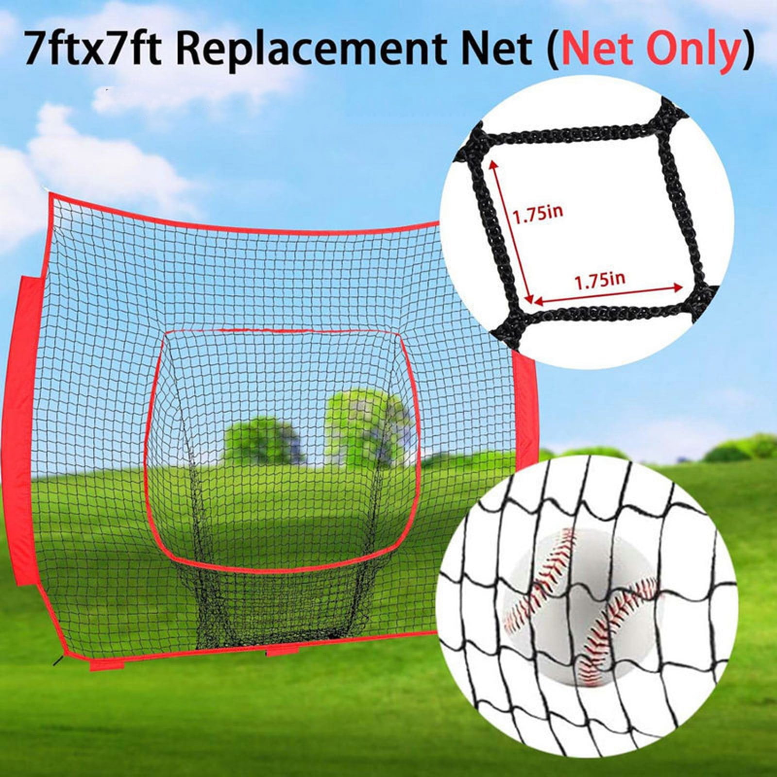 7x7ft Baseball Softball Practice Net Nylon Heavy Duty Netting Rebounds Training Baffle Net for Indoor Outdoor Use