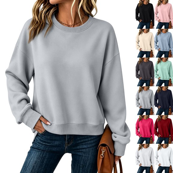 Oversized Crewneck Sweatshirts for Women Warm Comfy Fleece Cute Sweatshirts | No Hood Scoop Neck, Over Sized Loose Fitted, Gray XL