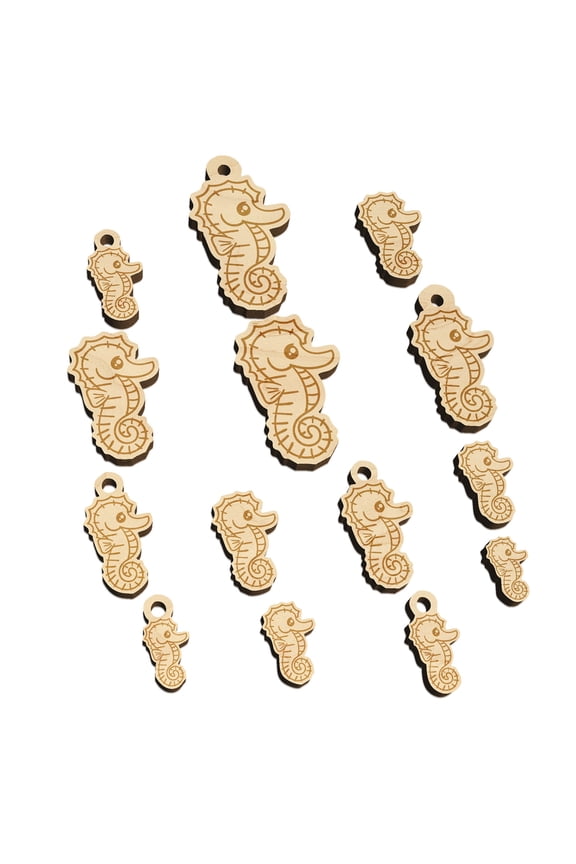 Kawaii Seahorse Wood Mini Charms Shapes DIY Craft Jewelry - With Hole - 18mm (17pcs)