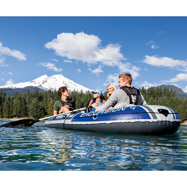 Intex 68324EP Excursion 4 Inflatable Rafting/ Fishing Boat Set with Aluminum Oars, Gray