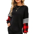 thumbnail image 1 of Suéter gota hombro manga larga cuello redondo Plaid Stripe impresión Tops para Mujer, 1 of 8