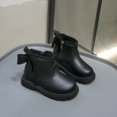 thumbnail image 5 of Huanglei Toddler Girls Leather Ankle Boots Back Bow Pom Side Zip Fall Boots(Black), 5 of 5