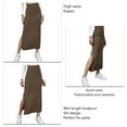 thumbnail image 5 of Slit Long Skirt Elestic High Waist Women Bodycon Solid Color Medium Length for Party Vacation Brownness S, 5 of 6