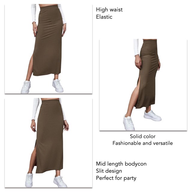 Slit Long Skirt, Solid Color Bodycon Long Skirt Elastic For Party ANGGREK Otros
