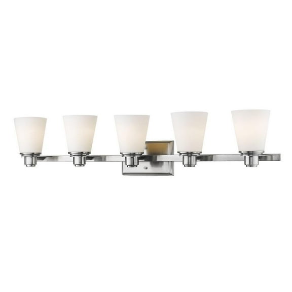 5 Light Steel Vanity Light Fixture with Cone Matte Opal Glass-8.25 inches H By 38.63 inches W-Brushed Nickel Finish Bailey Street Home 372-Bel-2266339