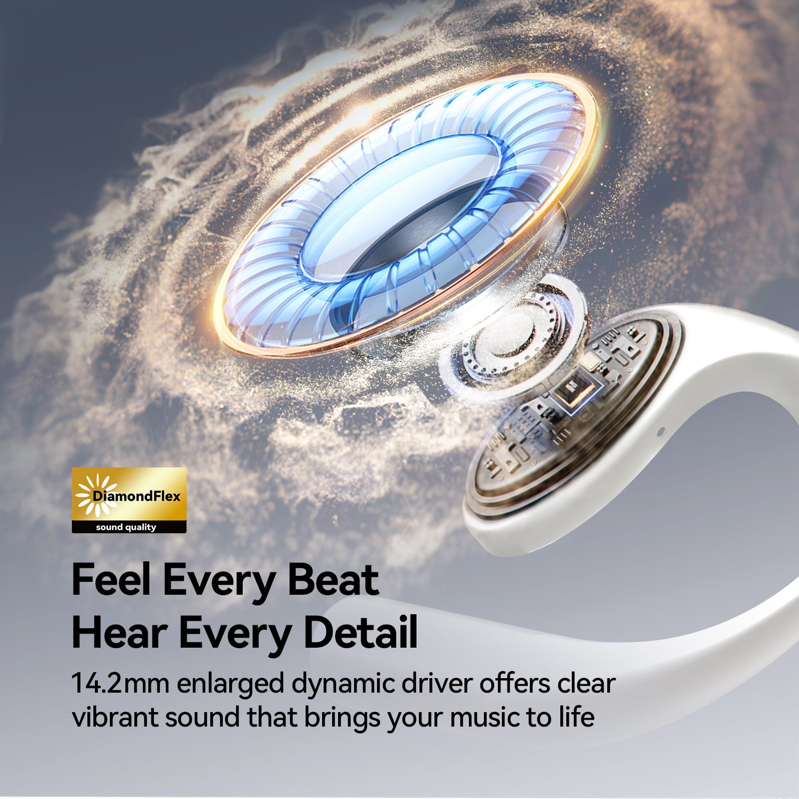 1MORE S51 Open Ear Wireless Headphones, Hi-Fi Sound, AI ENC Mic, Secure Fit Earhooks, IPX5, White