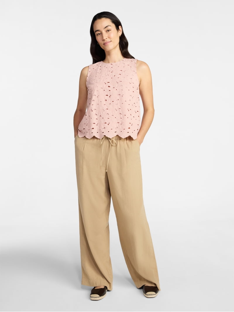Time and Tru Women's and Women's Plus Sleeveless Cotton Eyelet Top