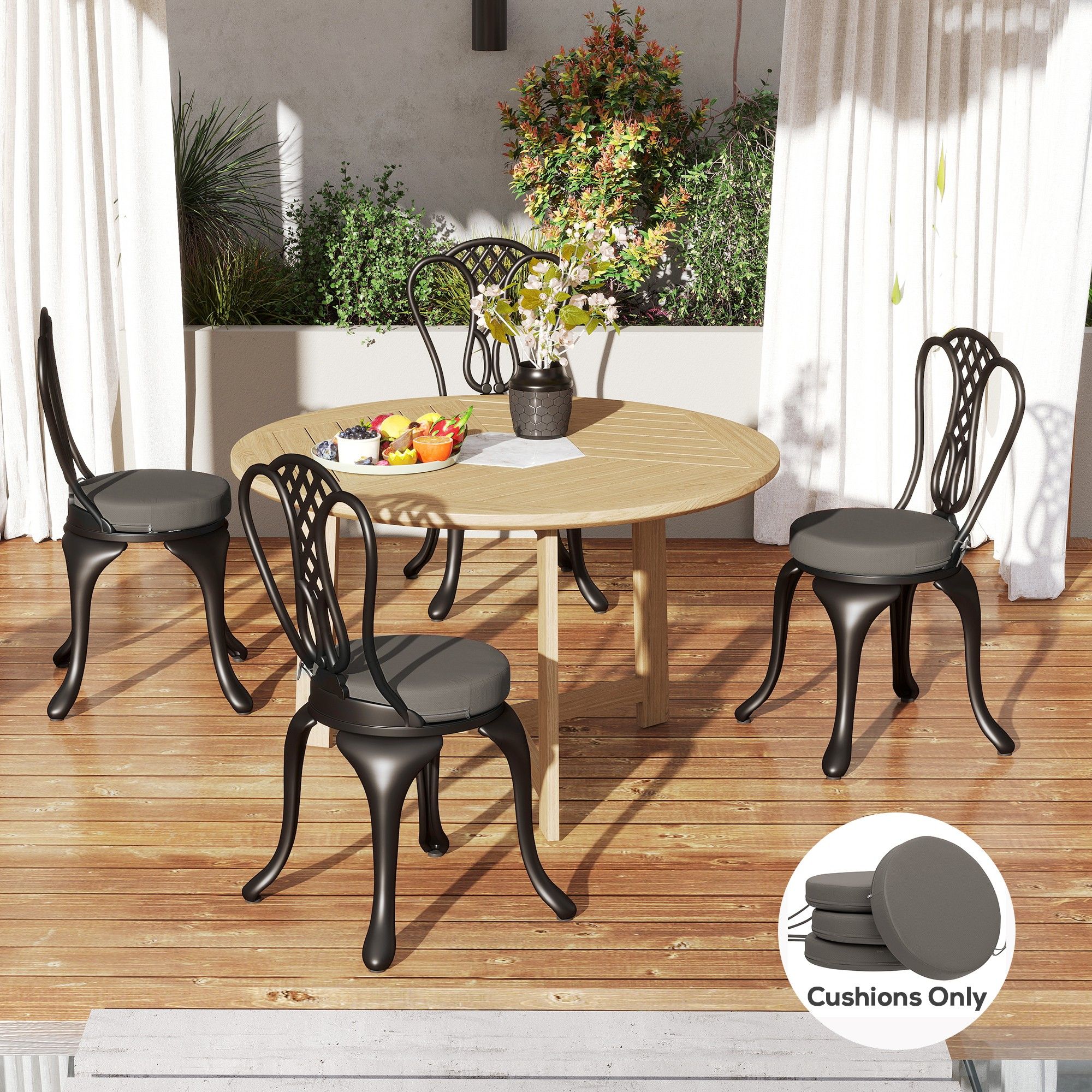 Alvantor Set of 4 Chair Cushions 3" Thick Round Seat Cushions for Dining Bistro Chairs, Machine Washable, 15" x 15", Dark Gray