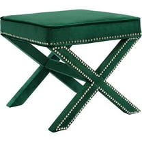 Maklaine Contemporary Velvet Ottoman / Bench in Green Finish