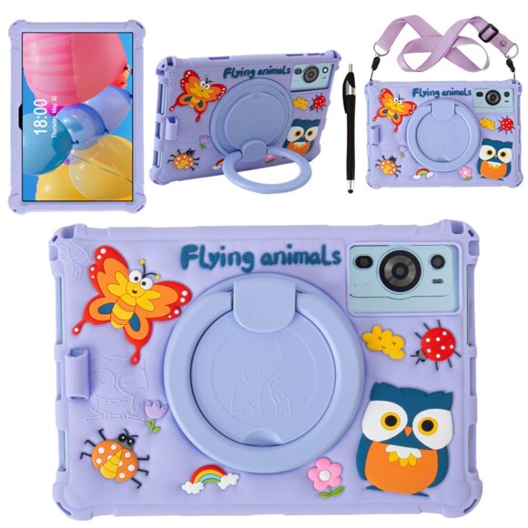 Funda para tableta Misenya Android ROWT A10 Purple Insects de 10.1 pulgadas