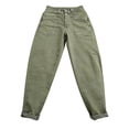 thumbnail image 5 of Womens Jeans Stretch Mid Rise Straight Leg Jeans with Button Slant Pockets All Seasons Solid Green L, 5 of 5