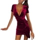 thumbnail image 1 of Vestido largo de cóctel de fiesta con cuello en V de manga corta ajustado Sexy sólido de moda para mujer Fridja  qw6368, 1 of 6
