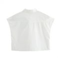 thumbnail image 4 of Cropped Shirts Women Button down Cap Sleeve Collar Tops with Flap Pocket V Neck Fashion Casual Crop Top, White, L, 4 of 5