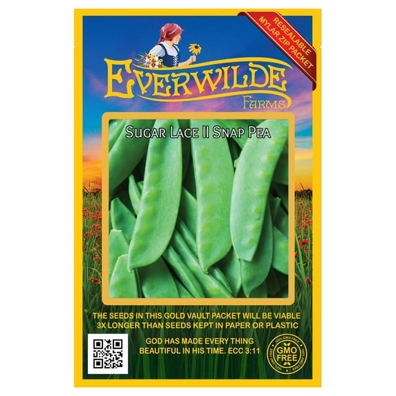 Everwilde Farms - 100 Sugar Lace II Snap Pea Seeds - Gold Vault Jumbo Bulk Seed Packet