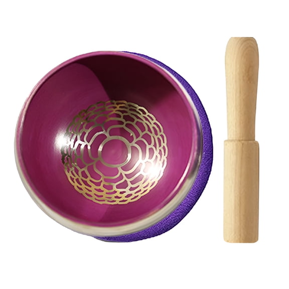 LAMIRO Tibetan Singing Bowl Set - Handcrafted Mindfulness Meditation Holistic Sound Healing Gift Purple