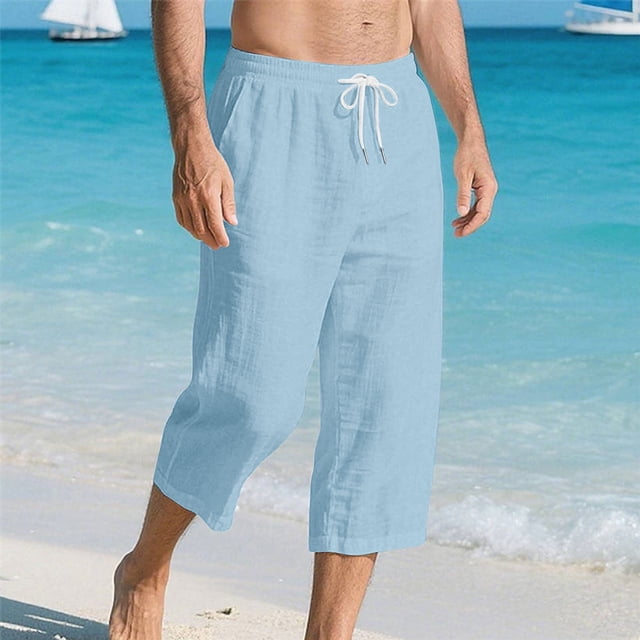 Ceisia Men's Loose Casual Capris Elastic Waist Drawstring Cropped Pants Gifts