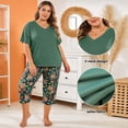 thumbnail image 4 of Plus Size Pajamas, PUTUO Womens Pajama Sets, Plus Size Short Sleeve V Neck Capri Pants Pajama Sets, Soft Ladies Pajamas Sleepwear Loungewear, 4 of 7