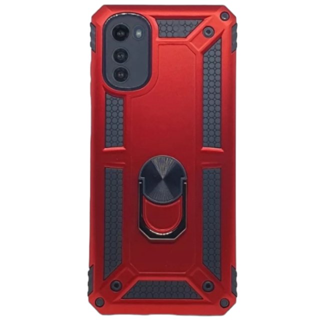 Funda Uso Rudo Cely Vesmir Con Anillo Magnético Para Motorola E32 Rojo Más 2 Micas De Cristal