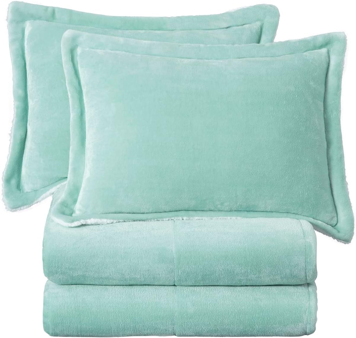 Chezmoi Collection Ultra-Soft Micromink Sherpa King Size Comforter Set with 2 Pillow Shams, Reversible Plush Bedding Comforter 3-Piece, Aqua
