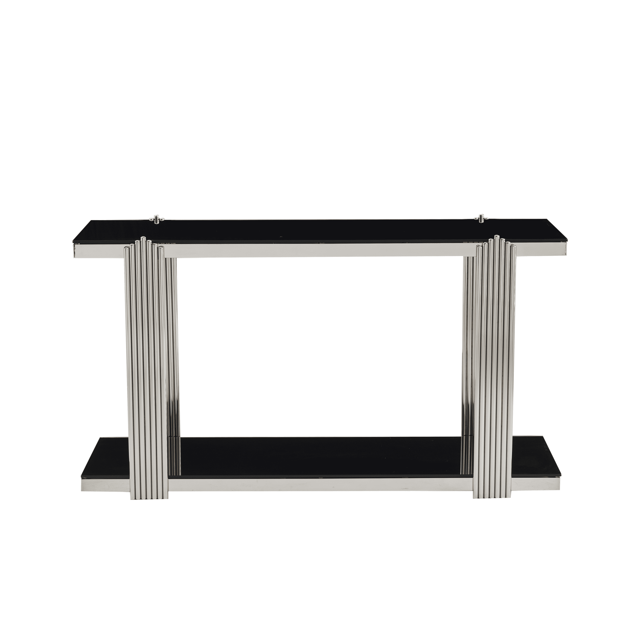 2-Tier Storage Tempered Glass Shelf Console Table, Two-Tone Entryway Display Table, Accent Mirrored Sofa Table for Living Room/Hotel
