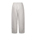 thumbnail image 4 of TRUBKH Cotton Linen Pants Elastic Waist Straight Leg Summer Wide Leg Vacation Beach Trousers Summer Boho Pants Pull On Pants Casual Pants for Women Linen Capri Pants Paperbag Pant Beige L, 4 of 4