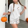 thumbnail image 5 of HAOTAGS Girls Halloween Outfit Sets,Print Short Sleeve Crewneck T-Shirt & Elastic Waist Shorts Set White Size 3T, 5 of 9