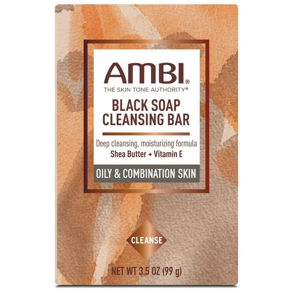 Ambi Black Soap Cleansing Bar, Deep Cleansing, Moisturizing Formula with Shea Butter   Vitamin E for Oily & Combination Skin, 3.5 OZ